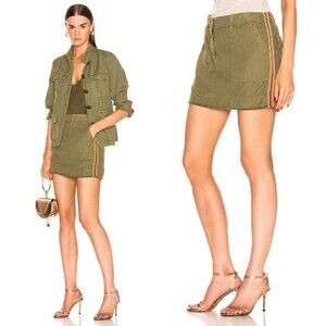 Nili Lotan Ilona Mini Skirt Camo Olive Green Grosgrain Tape Size 4